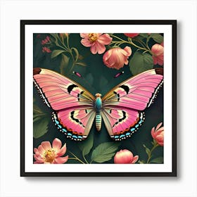 Butterfly With Flowers Art Print