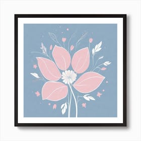 A White And Pink Flower In Minimalist Style Square Composition 482 Art Print