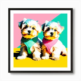 'Maltese Pups', This Contemporary art brings POP Art and Flat Vector Art Together, Colorful Art, Animal Art, Home Decor, Kids Room Decor, Puppy Bank - 83rd Art Print