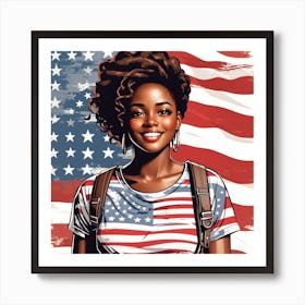 American Girl With American Flag 1 Art Print