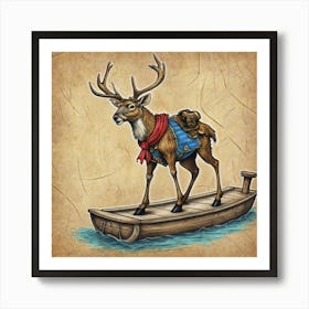 Deer On A Boat Art Print