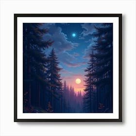 Forest At Night wall art Art Print