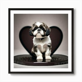 Shihtzu dog with black heart behind Art Print