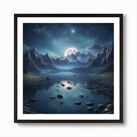 Full Moon In The Mountains 1 Art Print