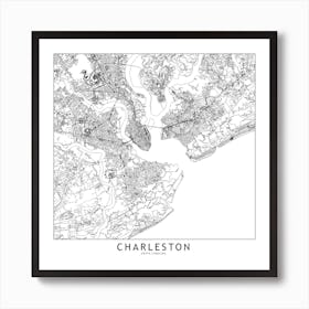 Charleston White Map Square Art Print