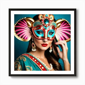 Indian Woman With Elephant Mask Art Print