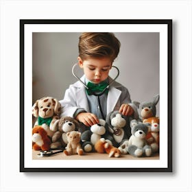 Doctor With Stuffed Animals Art Print