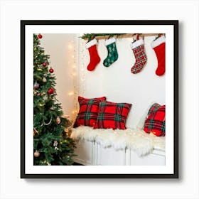 Festive Christmas Decorations Adorning A Charming Holiday Shelf Laden With An Assortment Of Seasona Art Print