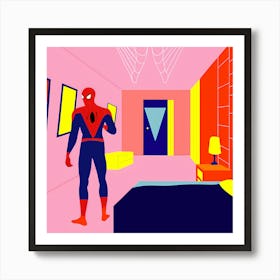 Spiderman In Bedroom Art Print