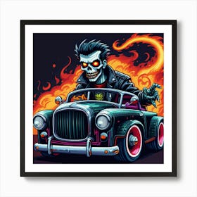 Skeleton In A Car Art Print