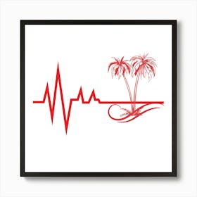 Heartbeat With Palm Trees Art Print