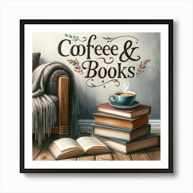 Coffee And Books Coffee Lover Wall Print Art A Cozy And Intellectual Scene Perfect For Adding Warmth And Charm To Any Space, Celebrating The Love Of Coffee And Reading Art Print