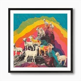 Mountain Goat Rainbow Collage 2 Art Print