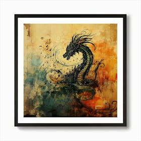 Dragon On A Grunge Background Art Print