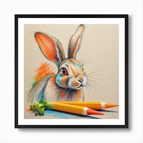 Rabbit With Carrots And Pencils Art Print