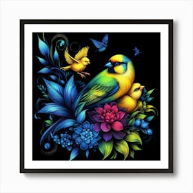 Birds And Flowers 2 Art Print