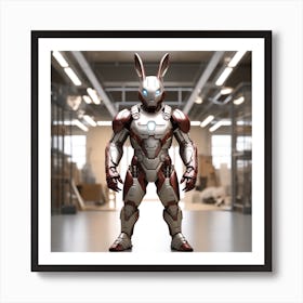 Humanoid Rabbit, Iron Man Suit, Standing, Full Body, Front View 1 Art Print