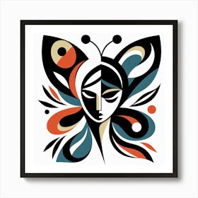 Colourful Butterfly Woman Portrait Vivid Colours Art Print