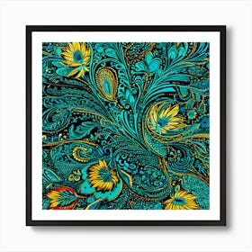 Russian Floral Painting, Paisley Explosion A Vibrant Tapestry With A Dense Paisley Pattern Use A Variety Of Colors Art Print