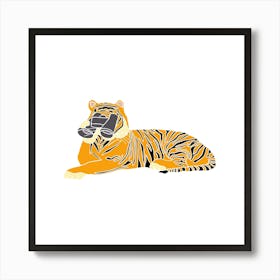 Tiger With Binoculars Hunting Prey, Fun Safari Animal Print, Square Art Print