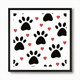 Dog Paw Vector Seamless Pattern With Hearts Art Print