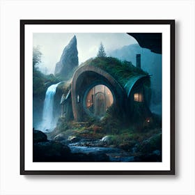 Myeera Hobbit House Cyberpunk Retro Futuristic Style Waterfalls 899d42b2 58ae 4c76 81c2 3e0750cea281 Art Print
