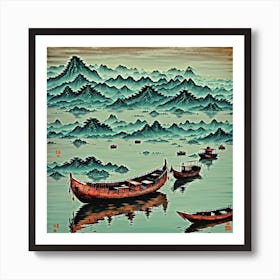 Chinese Boats In The Water Art Print