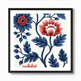 Blue And Red Flowers Art Print