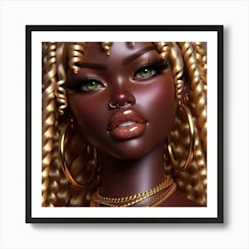 Ebony Girl With Gold Hoop Earrings Art Print