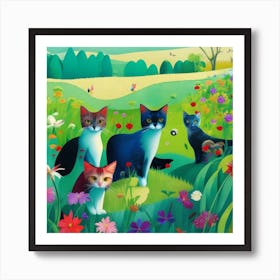 Cats In The Meadow Art Print