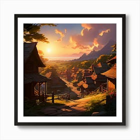 Village At Sunset 1 Art Print