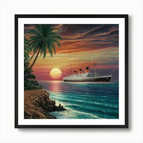 Titanic At Sunset Art Print