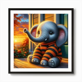 Elephant Sitting On Porch Art Print