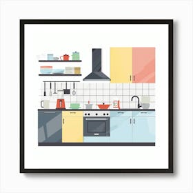 Kitchen Interior Flat Vector Illustration 9 Art Print