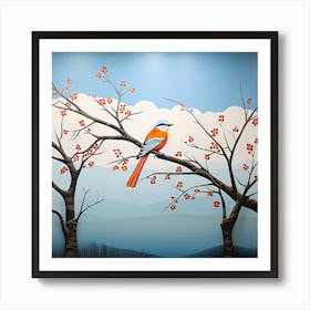 African Murals, Bird On a Branch, folk art, 131 Art Print