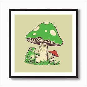 Cute Mushroom And Frog Square 2 Art Print