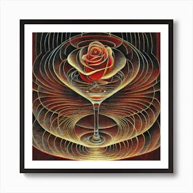 A rose in a glass of water among wavy threads 12 Art Print