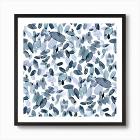 Watercolor Petal Stains Blue Greyish Square Art Print