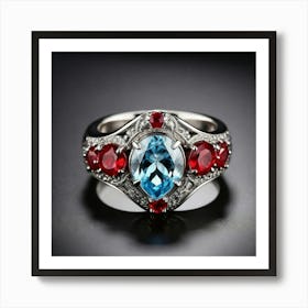 Ring With Blue And Red Stones Art Print