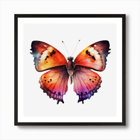 Watercolor Butterfly Isolated On Black Background Art Print