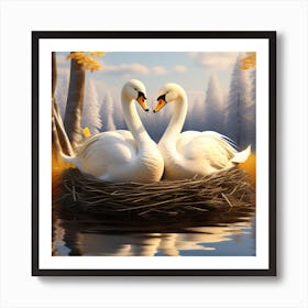 Swans In Nest Art Print