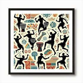 Tribal African Art men silhouettes 1 Art Print