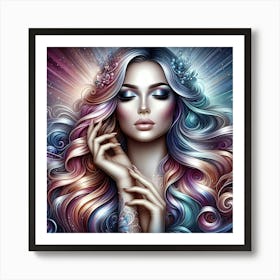 Beautiful Woman With Colorful Hair Art Print