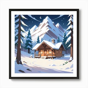 Winter Cabin In The Mountains 2 Art Print