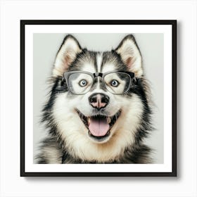 Husky Dog With Glasses 3 Art Print