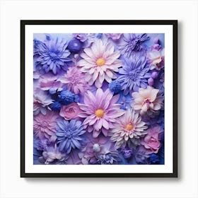 Flowers On A Blue Background Art Print