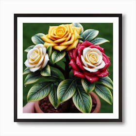 Three Roses In A Pot Art Print