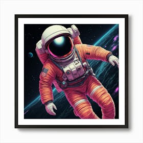 Default A Neon Drawing Of An Astronaut Floating In Space Digit 0 1 Art Print