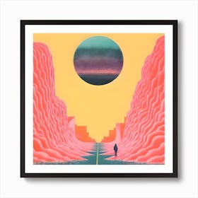 Risograph Style Surreal Scene, Vibrant Trippy Candy Colours 2 Art Print