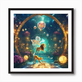 Lion And The Frog Art Print